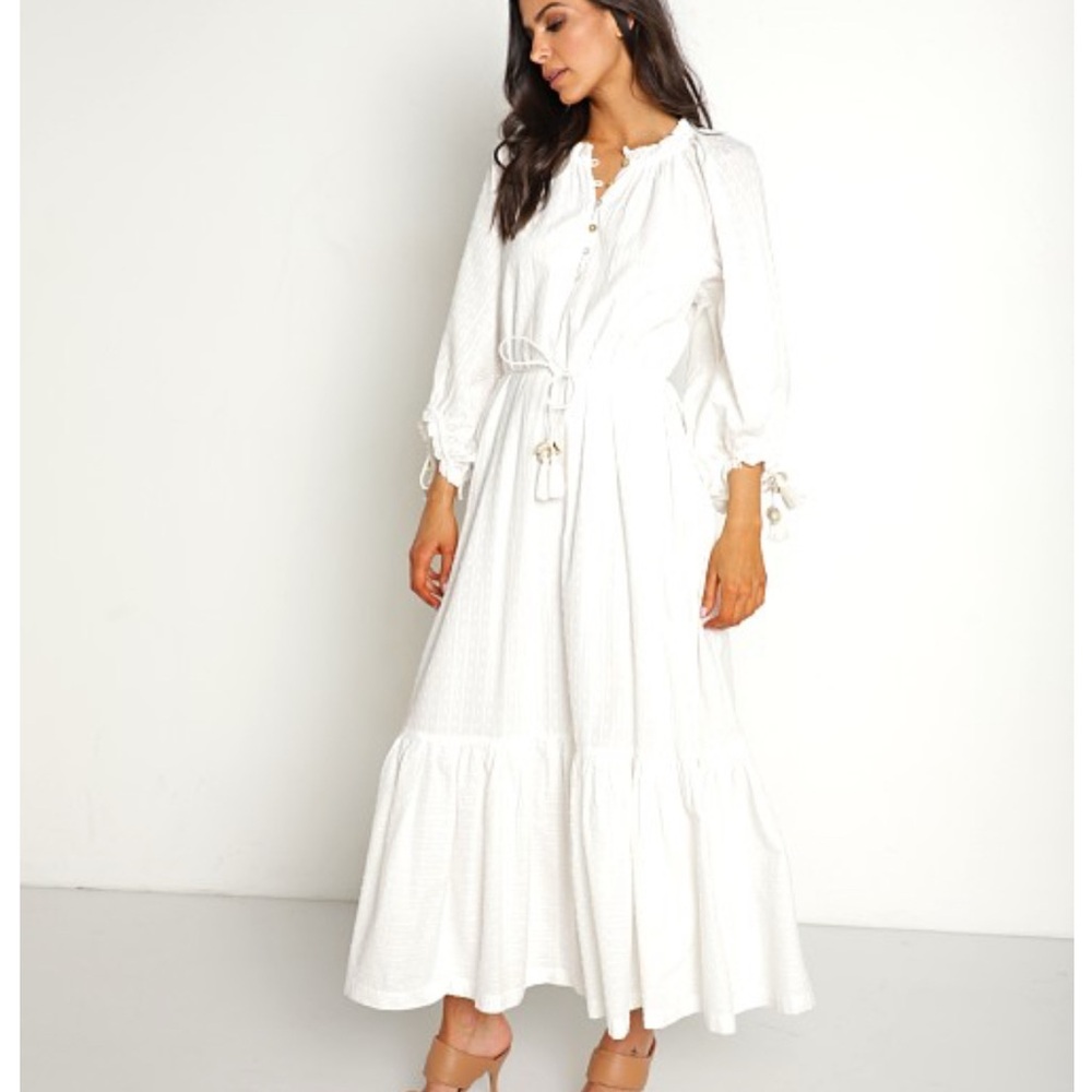 NWT Cleobella Maxi White Hilo Kaftan Dress Ivory Dobby Large